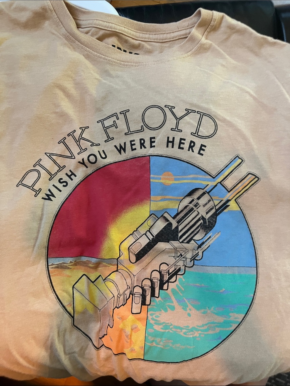 Pink Floyd Beige Tee with Red, Blue, Yellow and Teal Graphic